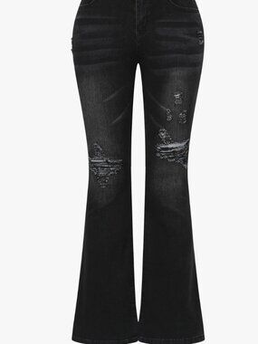 THUNDER STAR Women’s Size 8 Black Distressed Flare Bell Bottom Jeans.  (G)
